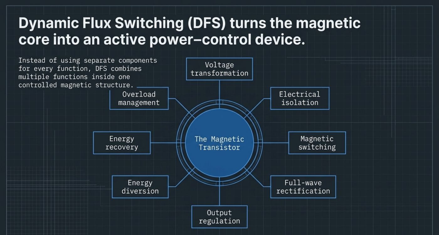 Magnetic Transistor hub combining multiple power-control functions