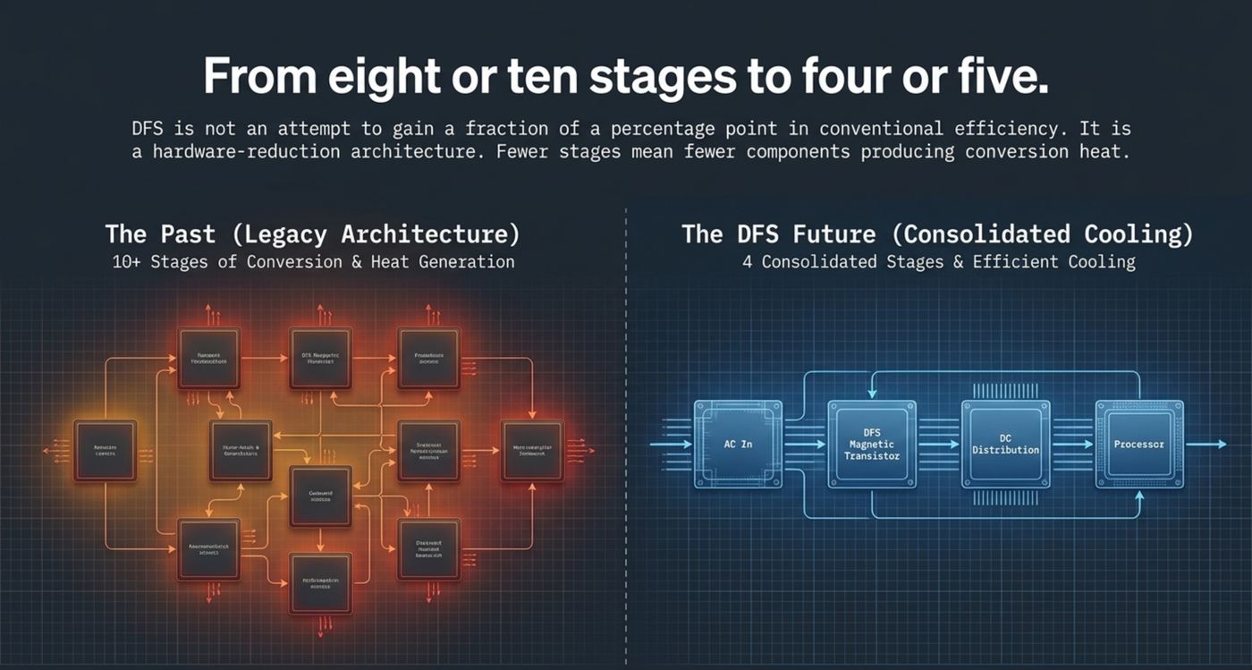 Comparison of legacy multi-stage conversion versus DFS consolidated stages
