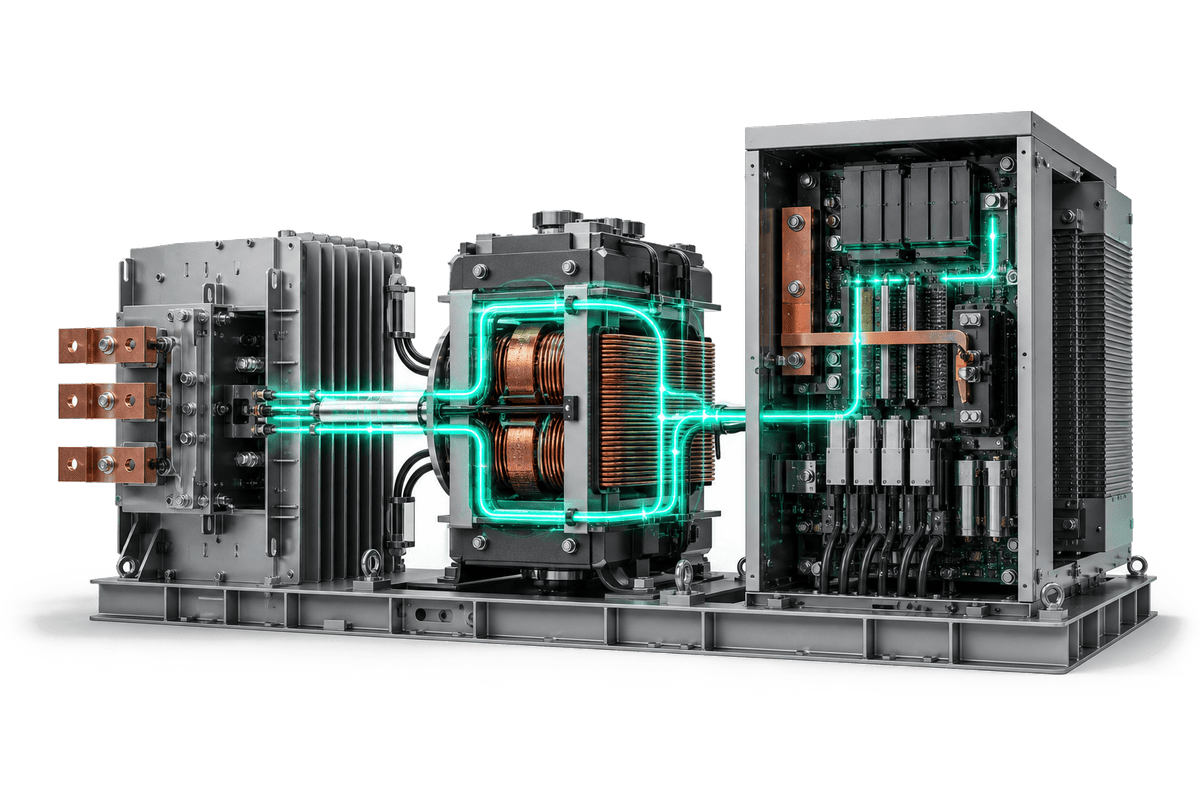 Industrial power conversion cabinets, DC buses and active magnetic converter technology in a rugged factory environment